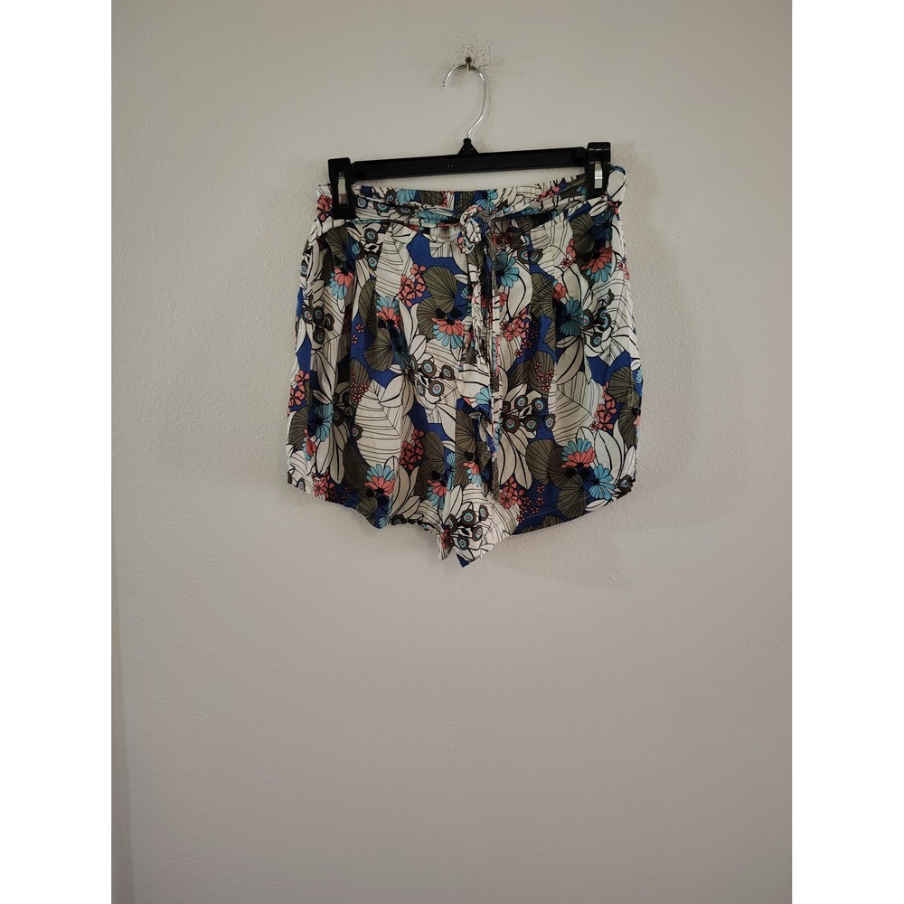 Hayden Los Angeles Floral Tie Waist Shorts Blue Pink Medium Womens Summer Casual